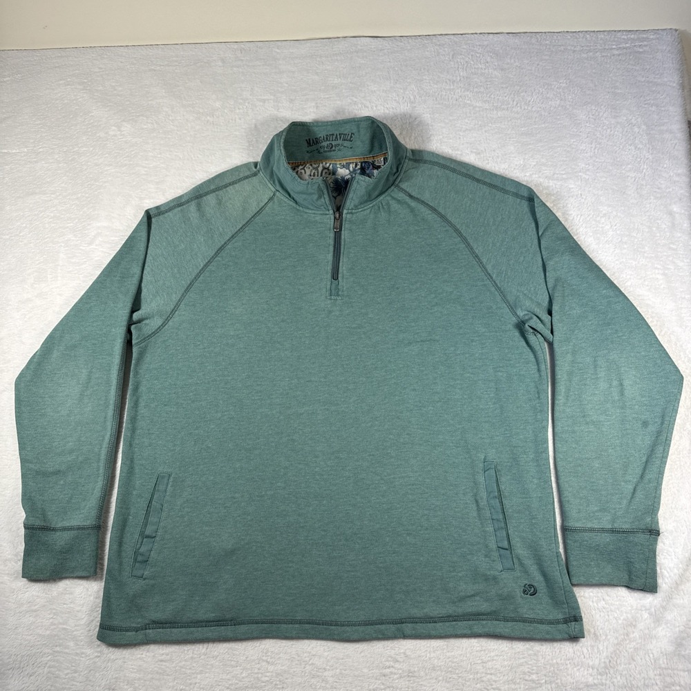 Margaritaville Sweater Mens XL Teal 1/4 Zip Sweatshirt Long Sleeve‎ Pockets